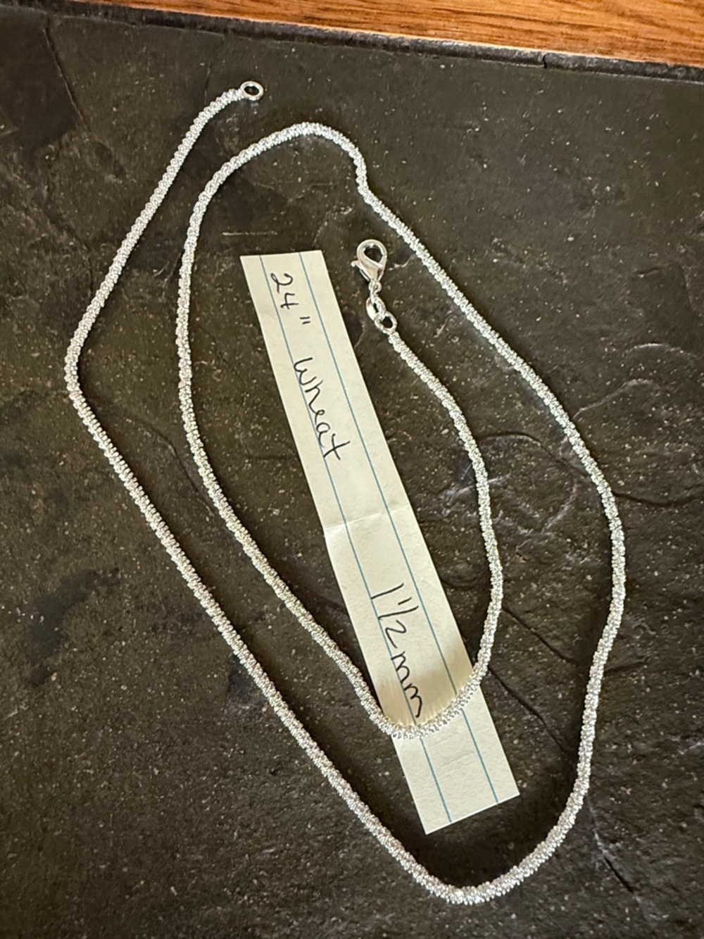 Sterling Silver 24" Wheat Chain Necklace - 1.5mm. .925 solid Sterling.